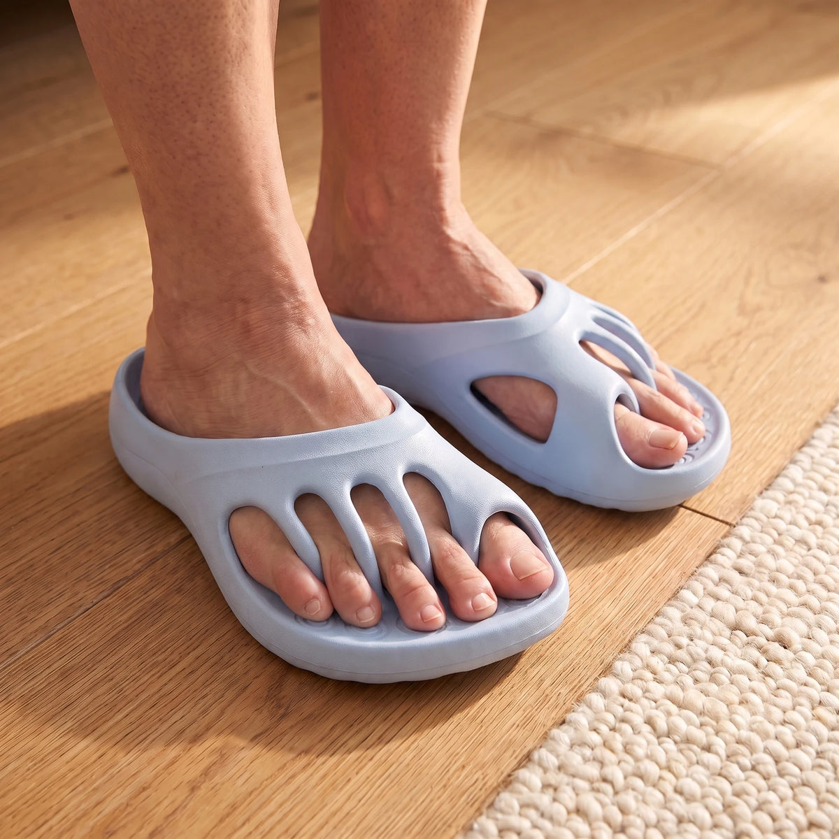 Roomtoes slides on a wooden floor